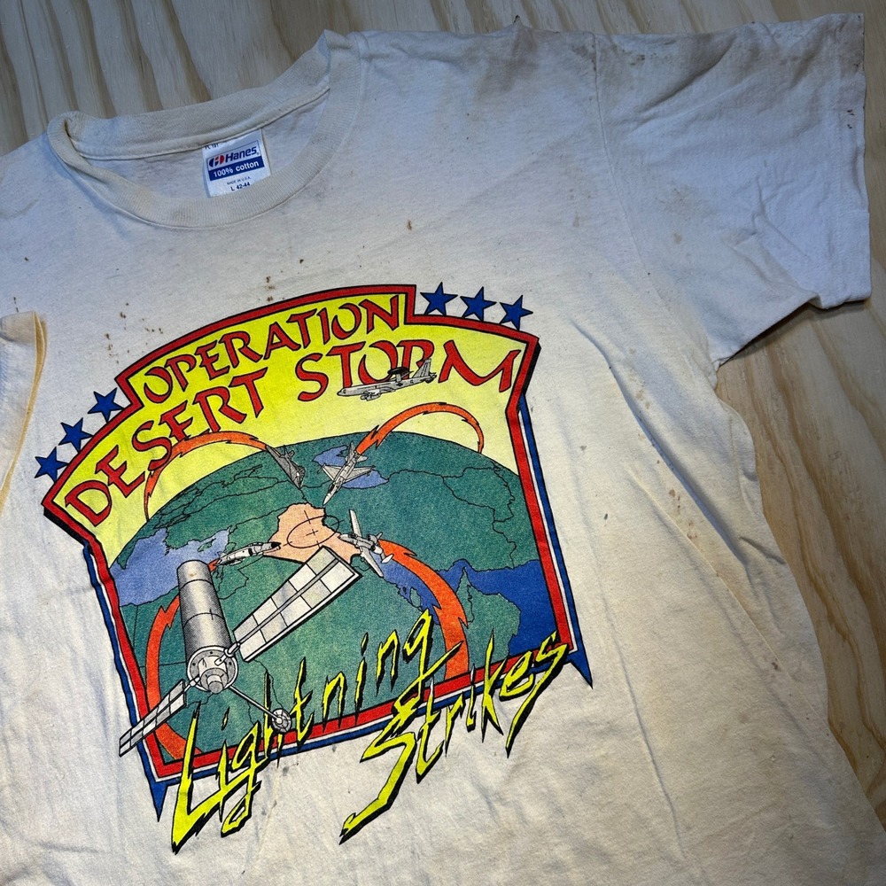 Vintage Hanes Operation Desert Storm T Shirt Large White 90s USA Single Stitch
